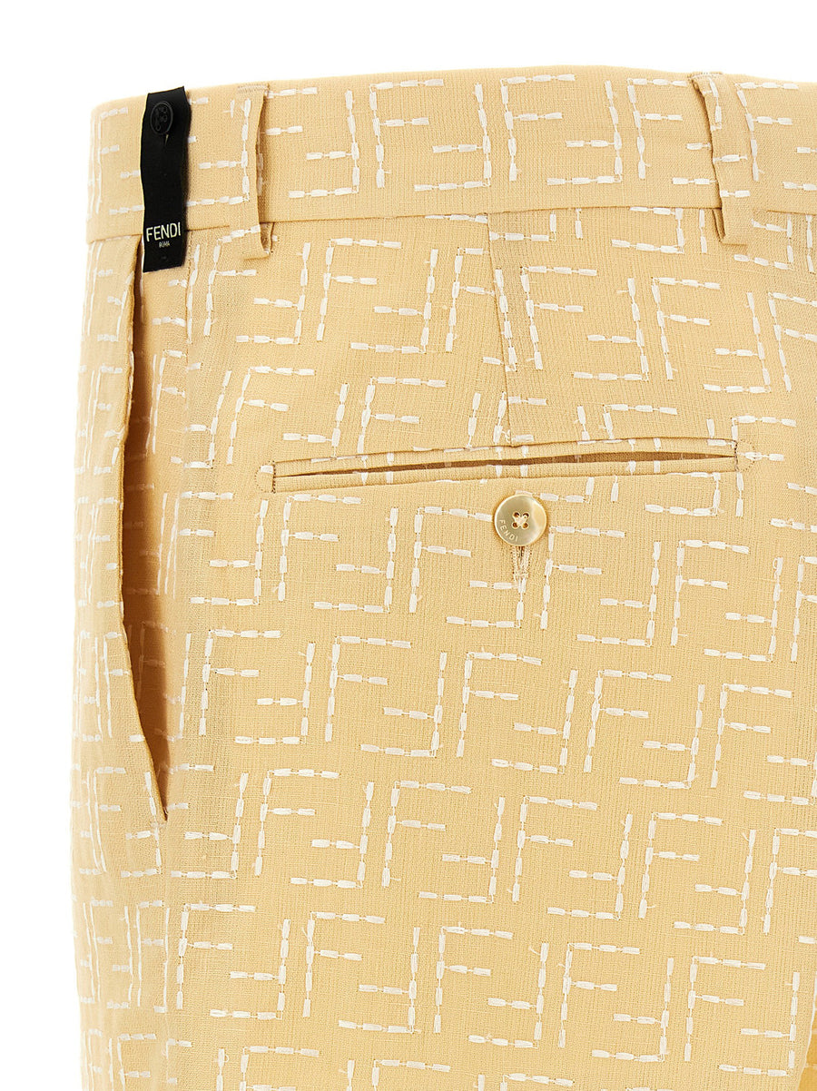 Fendi Bermuda Jacquard Shorts for Women in Yellow Breathable Linen-Cotton Blend Luxurious Summer Style