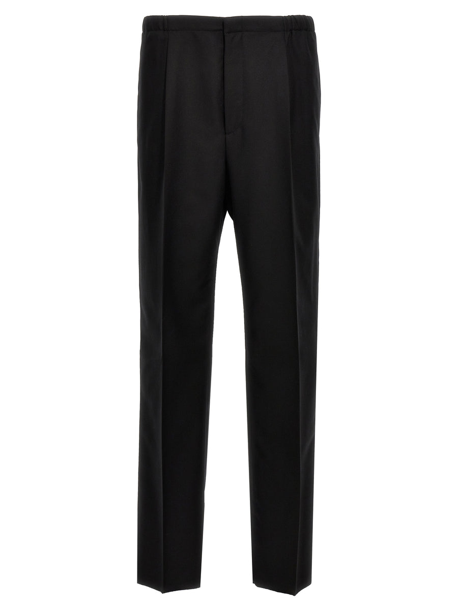 Fendi Luxury Cool Wool Pants For Women In Black Virgin Wool With Straight Silhouette Desk To Dinner