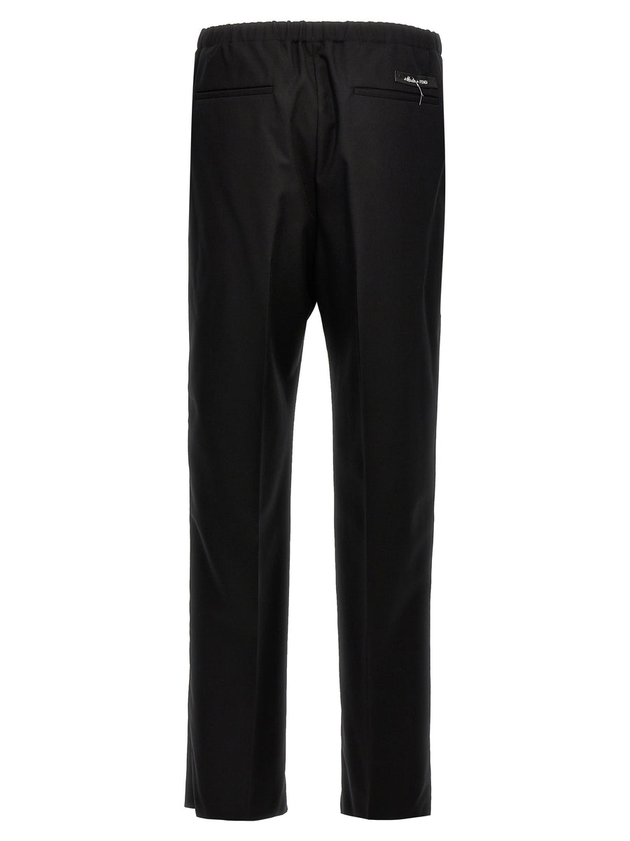 Fendi Luxury Cool Wool Pants For Women In Black Virgin Wool With Straight Silhouette Desk To Dinner