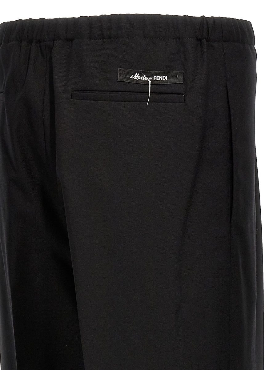 Fendi Luxury Cool Wool Pants For Women In Black Virgin Wool With Straight Silhouette Desk To Dinner