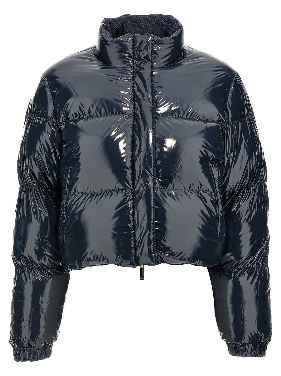 Thom Browne Reversible Harris Tweed Down Jacket for Women Luxurious Dual Look with Herringbone Wool Nylon