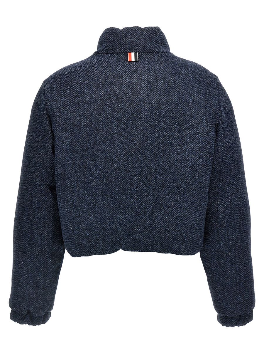 Thom Browne Reversible Harris Tweed Down Jacket for Women Luxurious Dual Look with Herringbone Wool Nylon