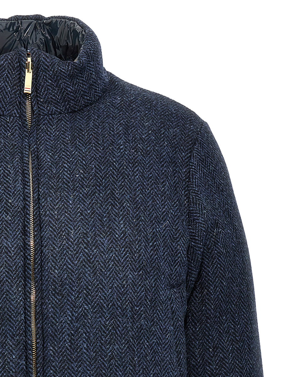 Thom Browne Reversible Harris Tweed Down Jacket for Women Luxurious Dual Look with Herringbone Wool Nylon