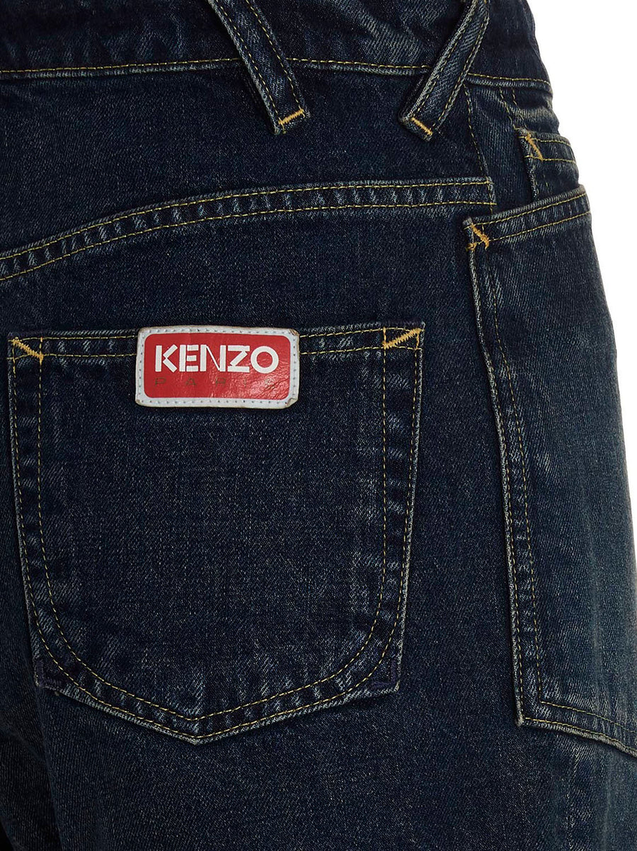 Kenzo Denim Shorts For Women 100 Percent Cotton With Zip Button Closure And Leather Logo Patch Premium Essential