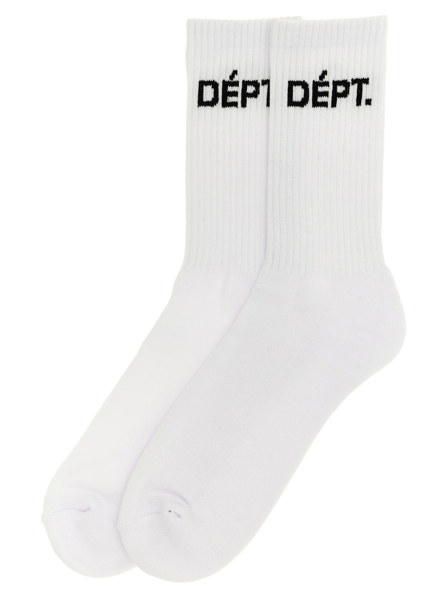 Gallery Dept Clean Socks One Size White Black Ribbed Top Logo Intarsia For Men Luxury Everyday Comfort