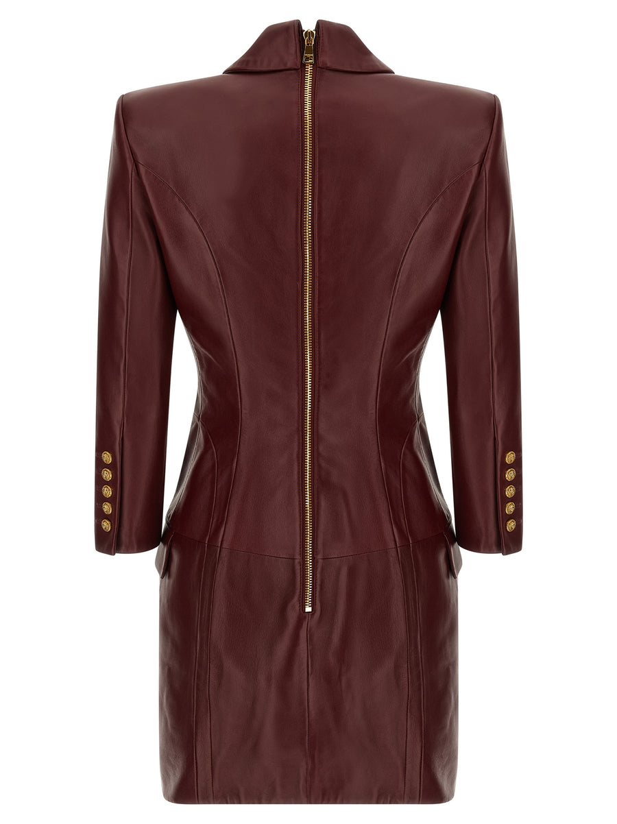 Balmain Blazer Dress Leather Bordeaux For Women Bold Luxurious Evening Statement Piece