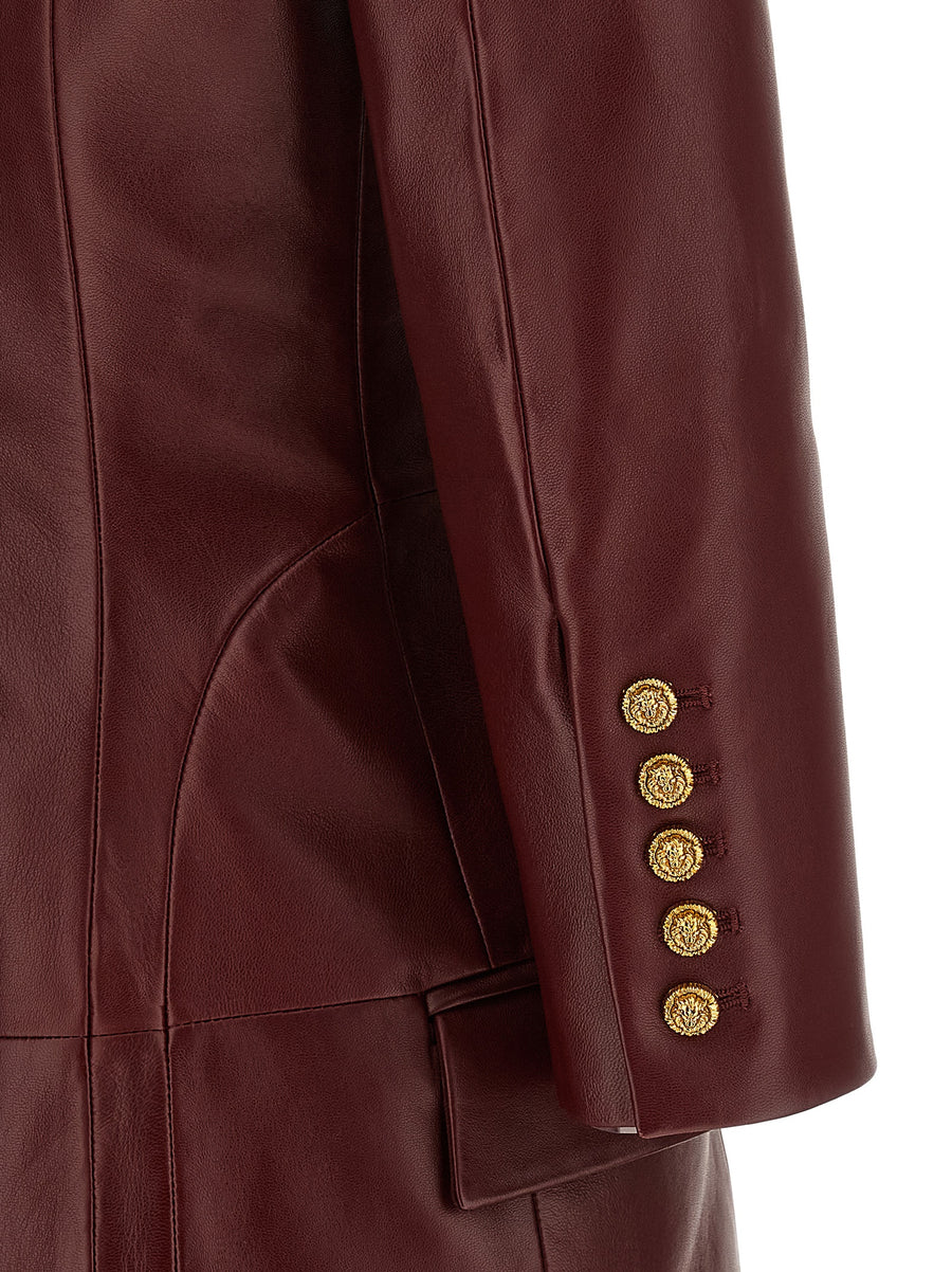 Balmain Blazer Dress Leather Bordeaux For Women Bold Luxurious Evening Statement Piece