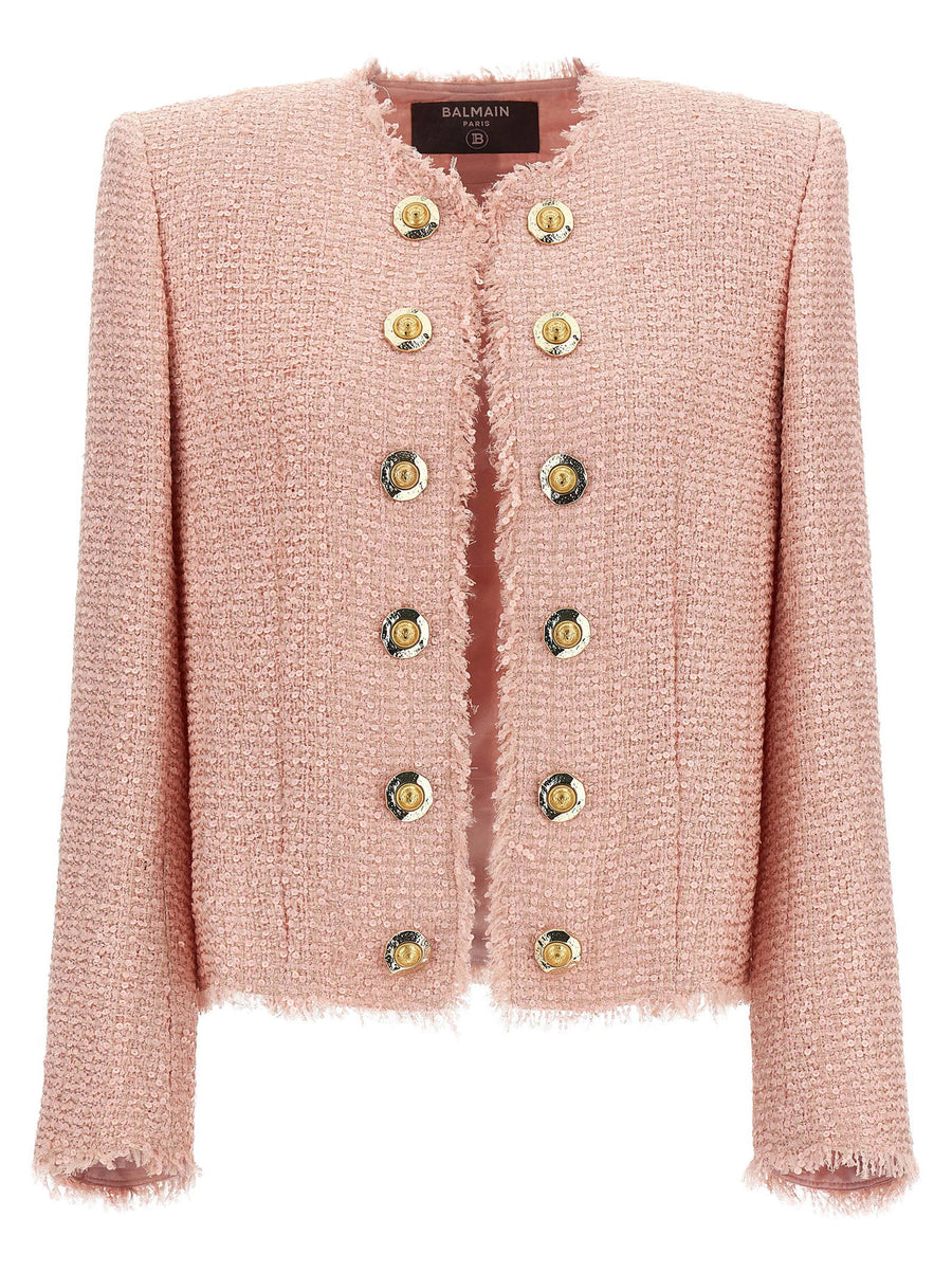 Balmain Sequin Tweed Blazer Pink Luxury Statement Jacket For Women With Dazzling All Over Sequins