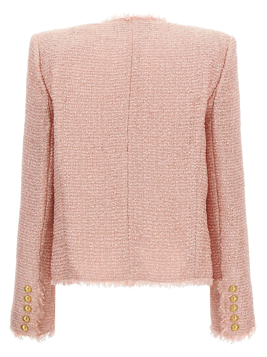 Balmain Sequin Tweed Blazer Pink Luxury Statement Jacket For Women With Dazzling All Over Sequins