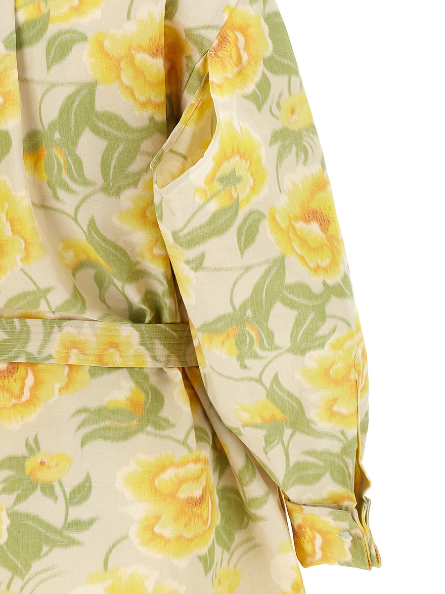 Kenzo Peonies Kimono Sleeve Dress for Women with Belted Waist Multicolor Print Spring Summer Versatile
