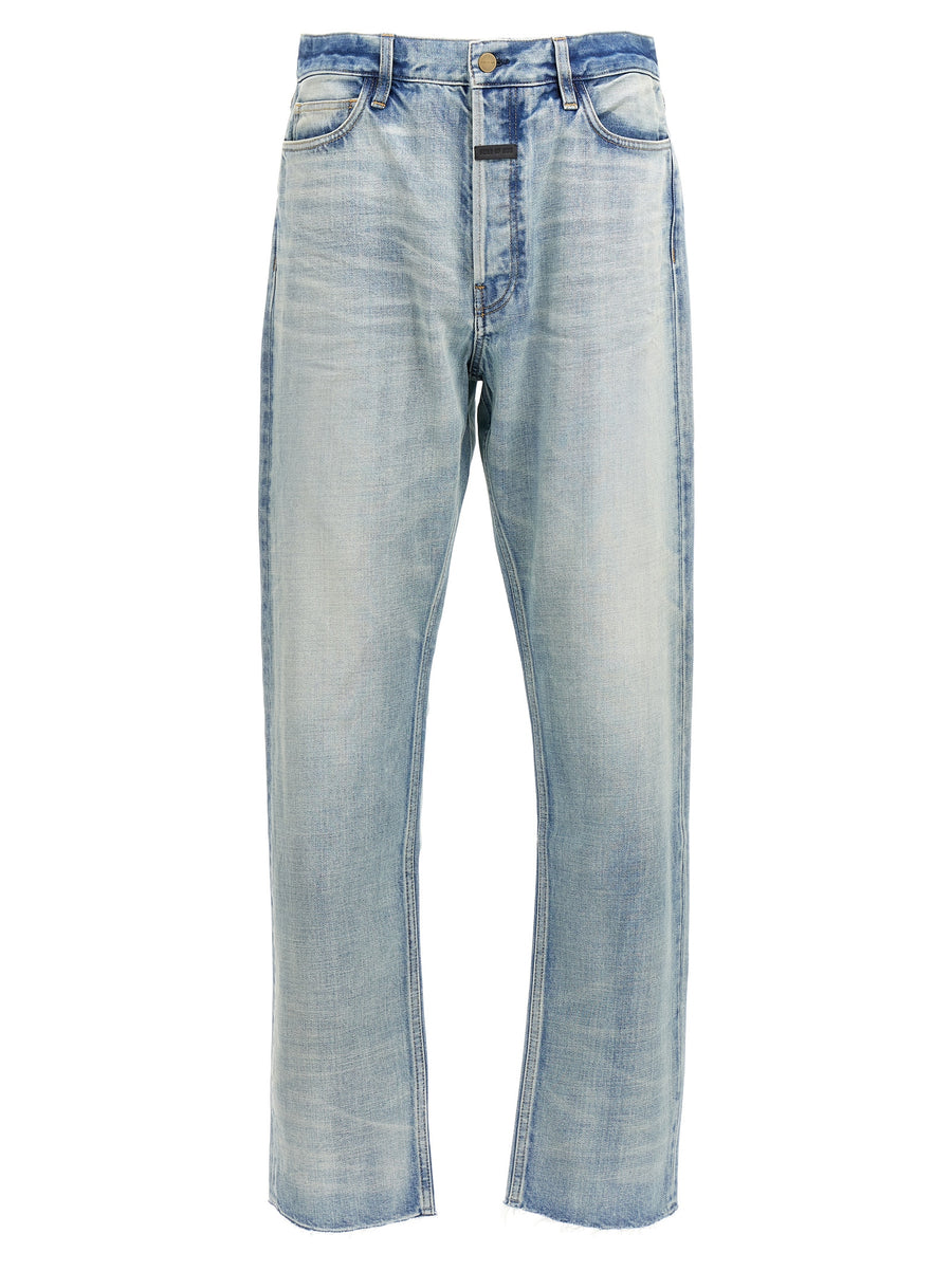 Fear Of God Straight Jeans For Men Premium 100 Percent Cotton Light Blue Denim Five Pocket
