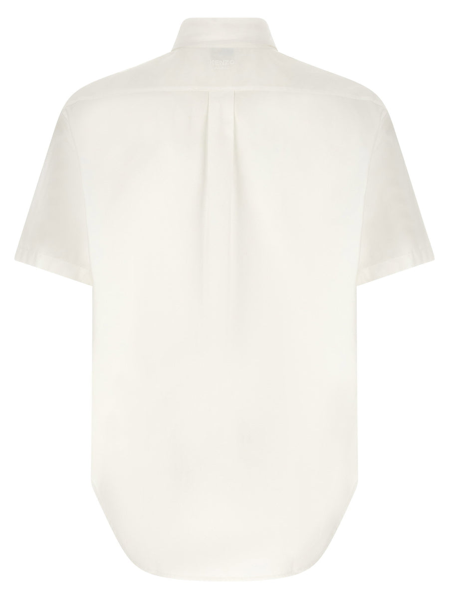 Kenzo Wild Tiger Crest Shirt For Men In White Cotton Poplin With Signature Patch