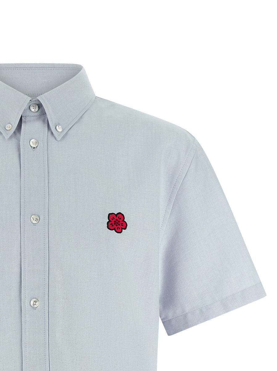 Kenzo Boke Flower Crest Shirt For Men Luxurious 100 Percent Cotton Oxford Smart Casual Crest Patch