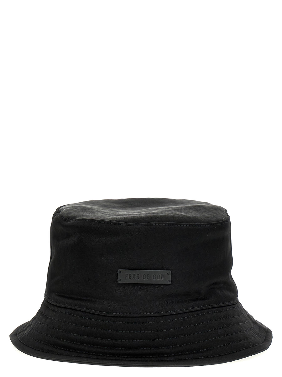 Fear Of God Logo Patch Bucket Hat Leather Patch Premium Nylon For Men Refined Streetwear