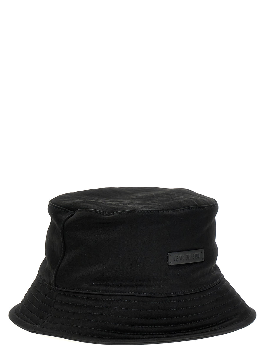 Fear Of God Logo Patch Bucket Hat Leather Patch Premium Nylon For Men Refined Streetwear