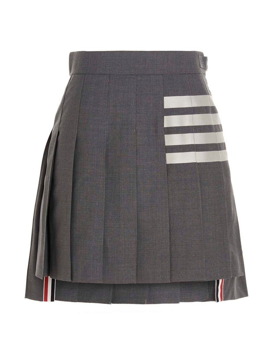 Thom Browne 4 Bar Pleated Wool Skirt With Side Zip For Women Luxury Classic Gray