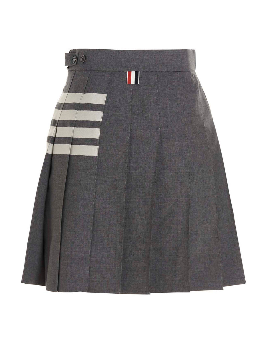 Thom Browne 4 Bar Pleated Wool Skirt With Side Zip For Women Luxury Classic Gray