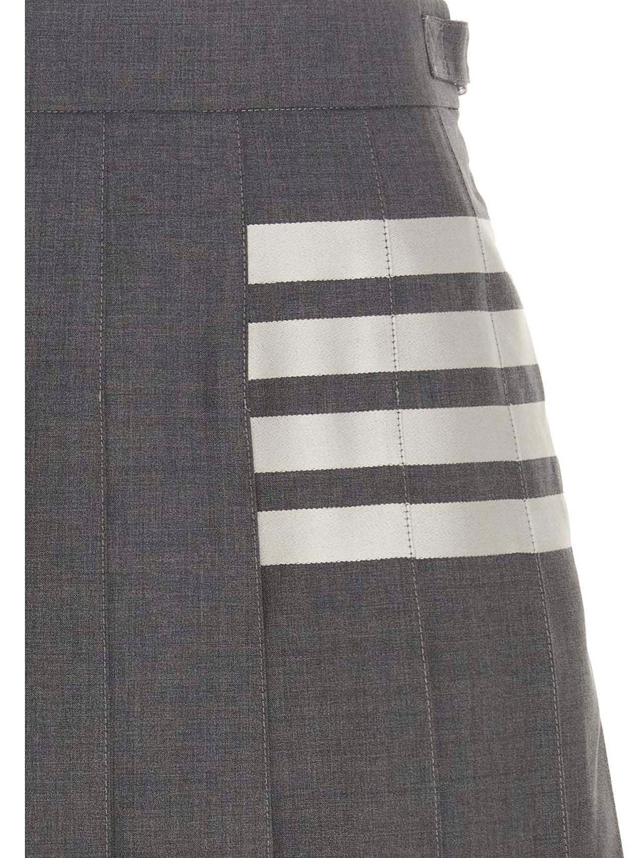 Thom Browne 4 Bar Pleated Wool Skirt With Side Zip For Women Luxury Classic Gray
