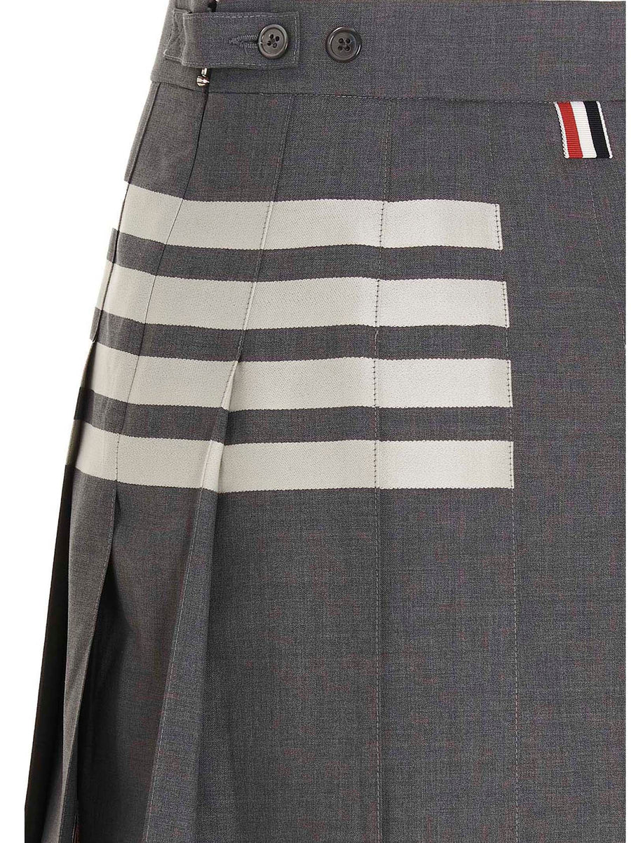 Thom Browne 4 Bar Pleated Wool Skirt With Side Zip For Women Luxury Classic Gray