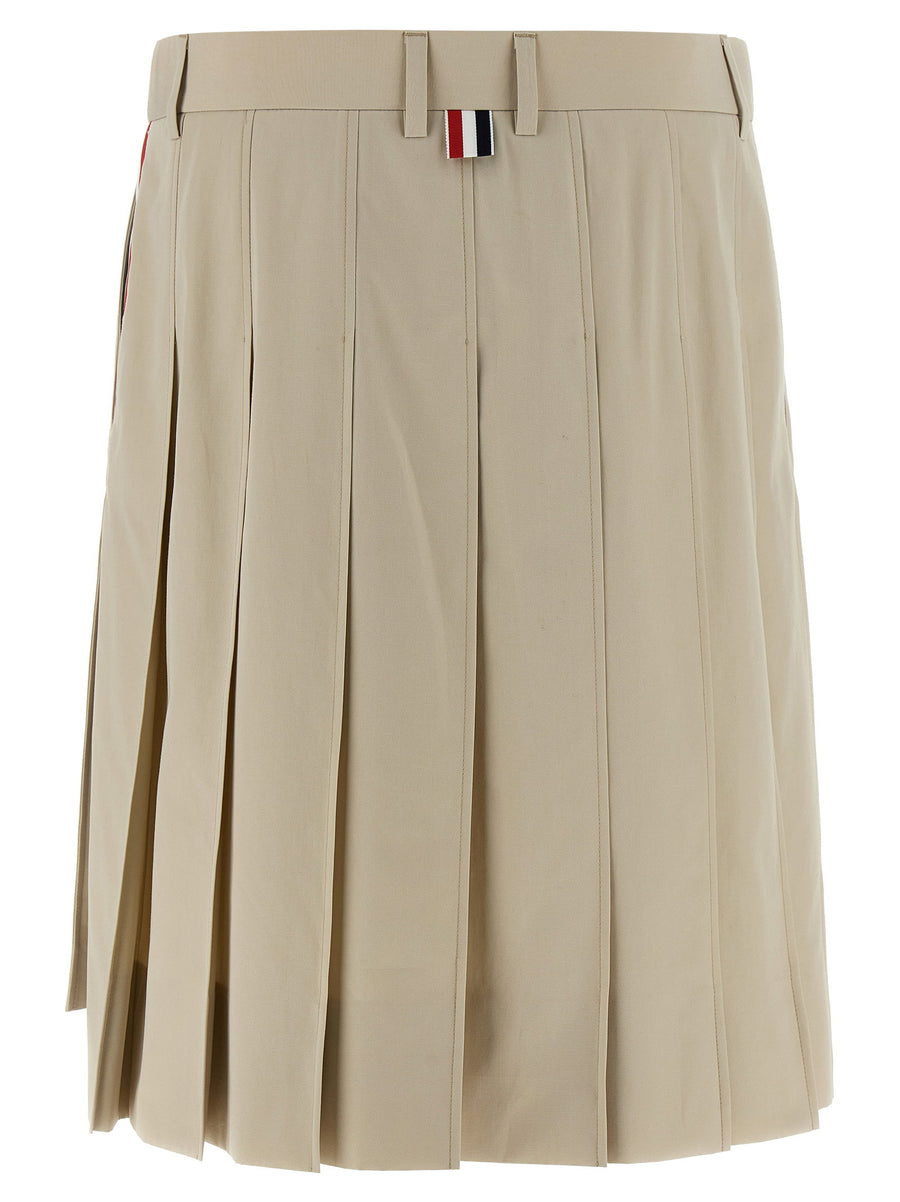 Thom Browne Pleated Mini Skirt With Grosgrain Ribbon Detail For Women Beige Cotton Luxury