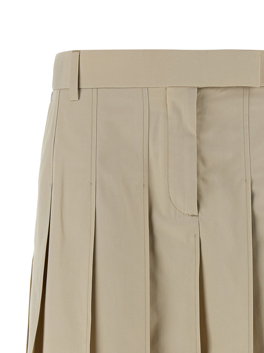 Thom Browne Pleated Mini Skirt With Grosgrain Ribbon Detail For Women Beige Cotton Luxury