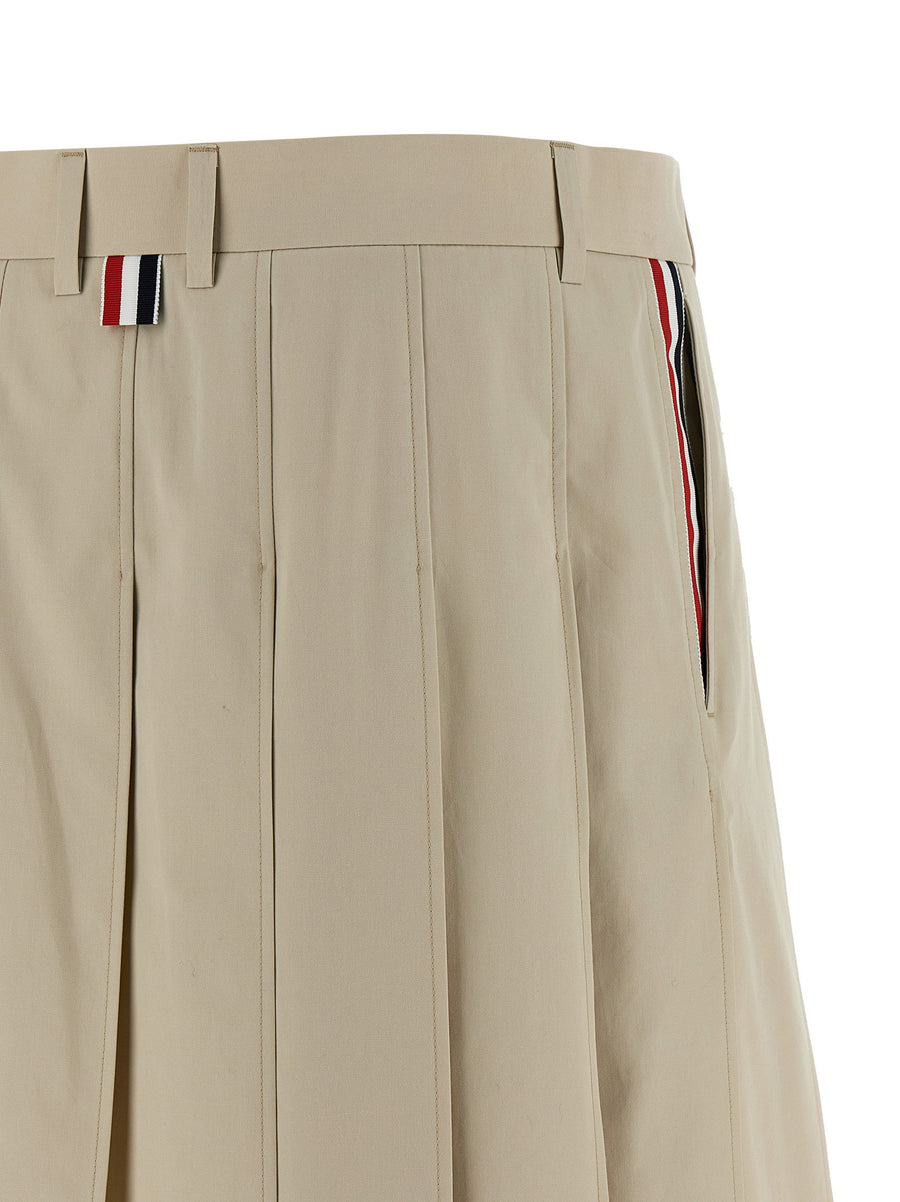 Thom Browne Pleated Mini Skirt With Grosgrain Ribbon Detail For Women Beige Cotton Luxury