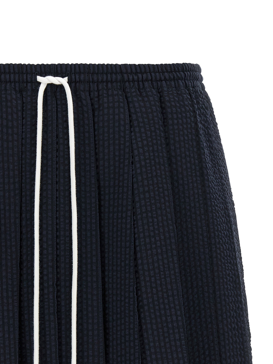 Thom Browne Blue Seersucker Wool Pleated Flared Mini Skirt Elastic Waist
