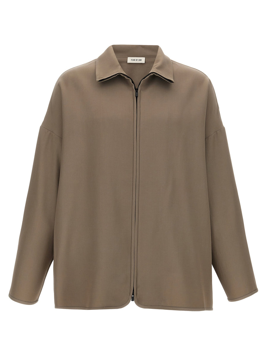 Fear Of God Wool Jacket For Men Beige Virgin Wool Blend Refined Warmth With Leather Back Patch