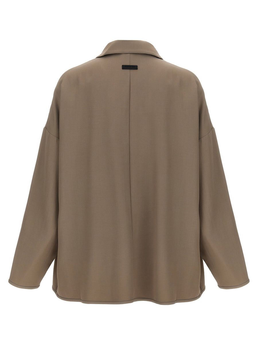 Fear Of God Wool Jacket For Men Beige Virgin Wool Blend Refined Warmth With Leather Back Patch