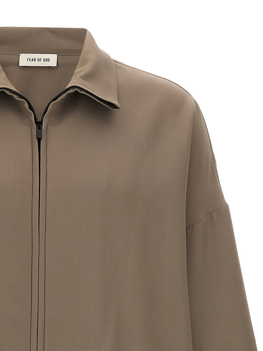 Fear Of God Wool Jacket For Men Beige Virgin Wool Blend Refined Warmth With Leather Back Patch