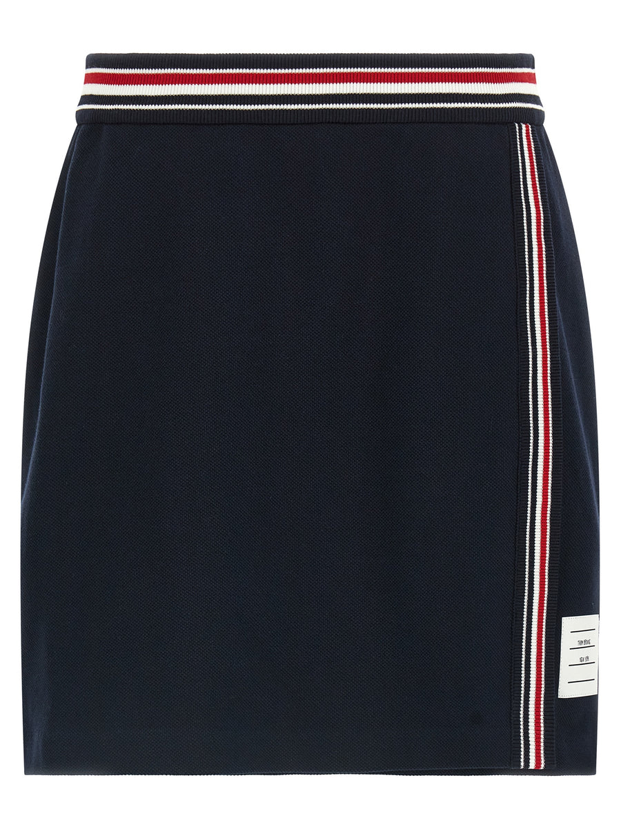 Thom Browne RWB Skirt Pique Cotton Miniskirt With Elastic Waistband Front Slit Wallet Style Silhouette For Women