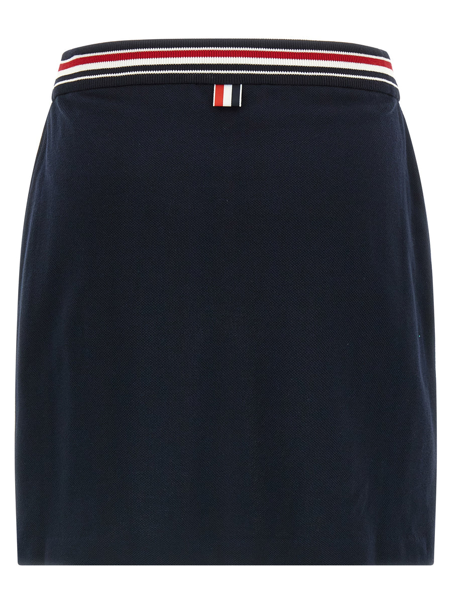 Thom Browne RWB Skirt Pique Cotton Miniskirt With Elastic Waistband Front Slit Wallet Style Silhouette For Women