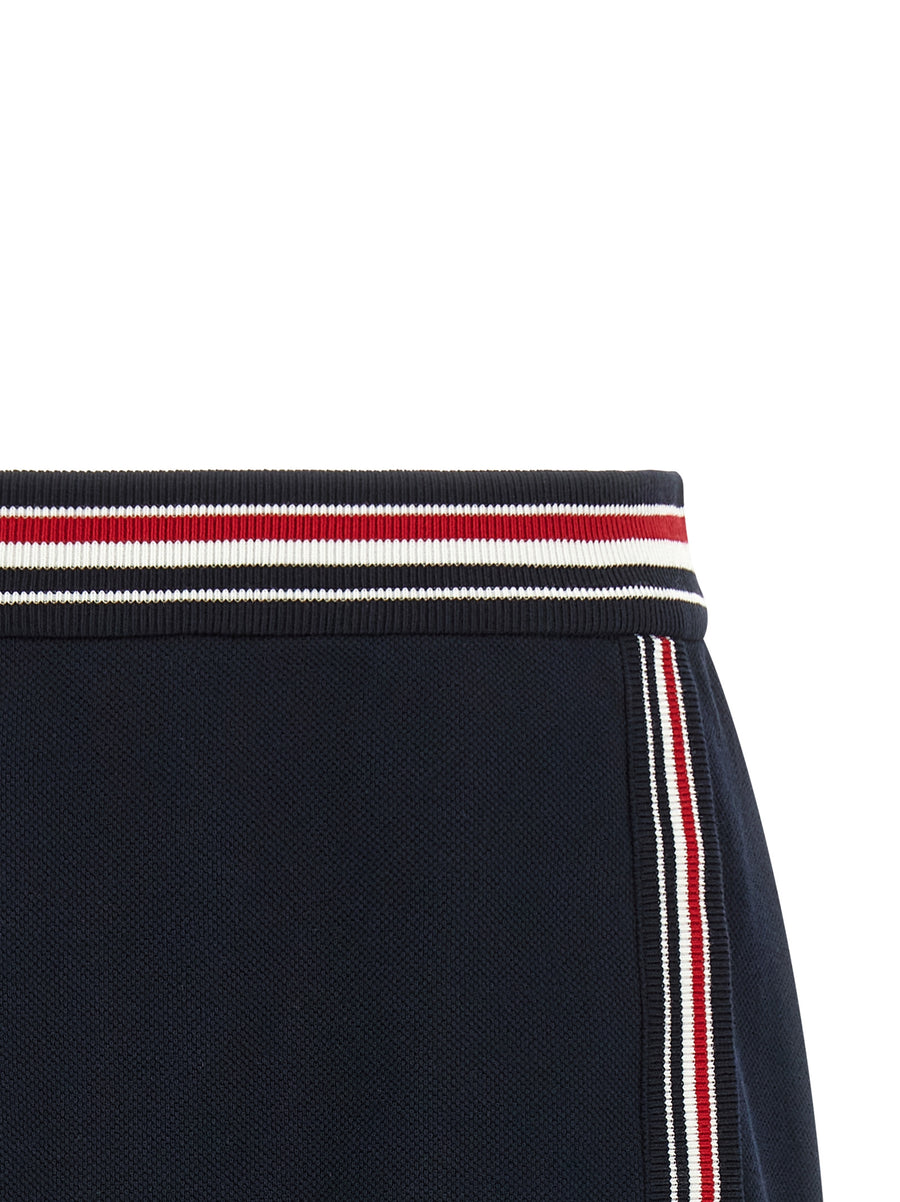 Thom Browne RWB Skirt Pique Cotton Miniskirt With Elastic Waistband Front Slit Wallet Style Silhouette For Women