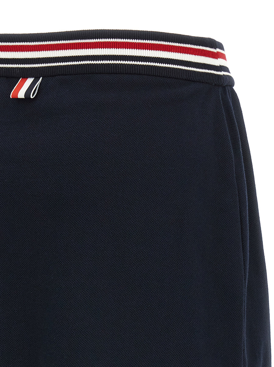 Thom Browne RWB Skirt Pique Cotton Miniskirt With Elastic Waistband Front Slit Wallet Style Silhouette For Women