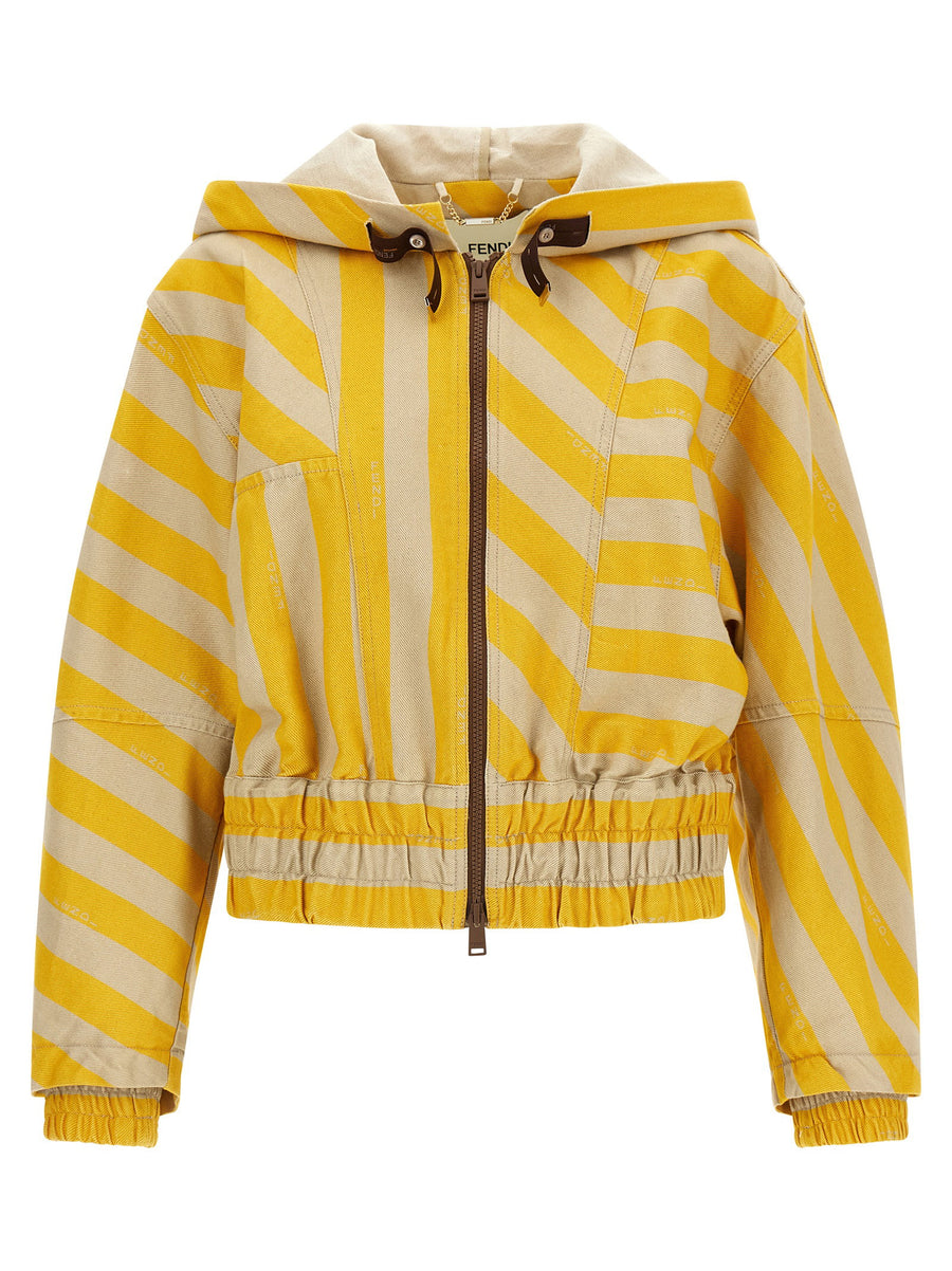 Fendi Pequin Striped Jacket for Women Breathable Cotton Linen Blend Cropped Chic