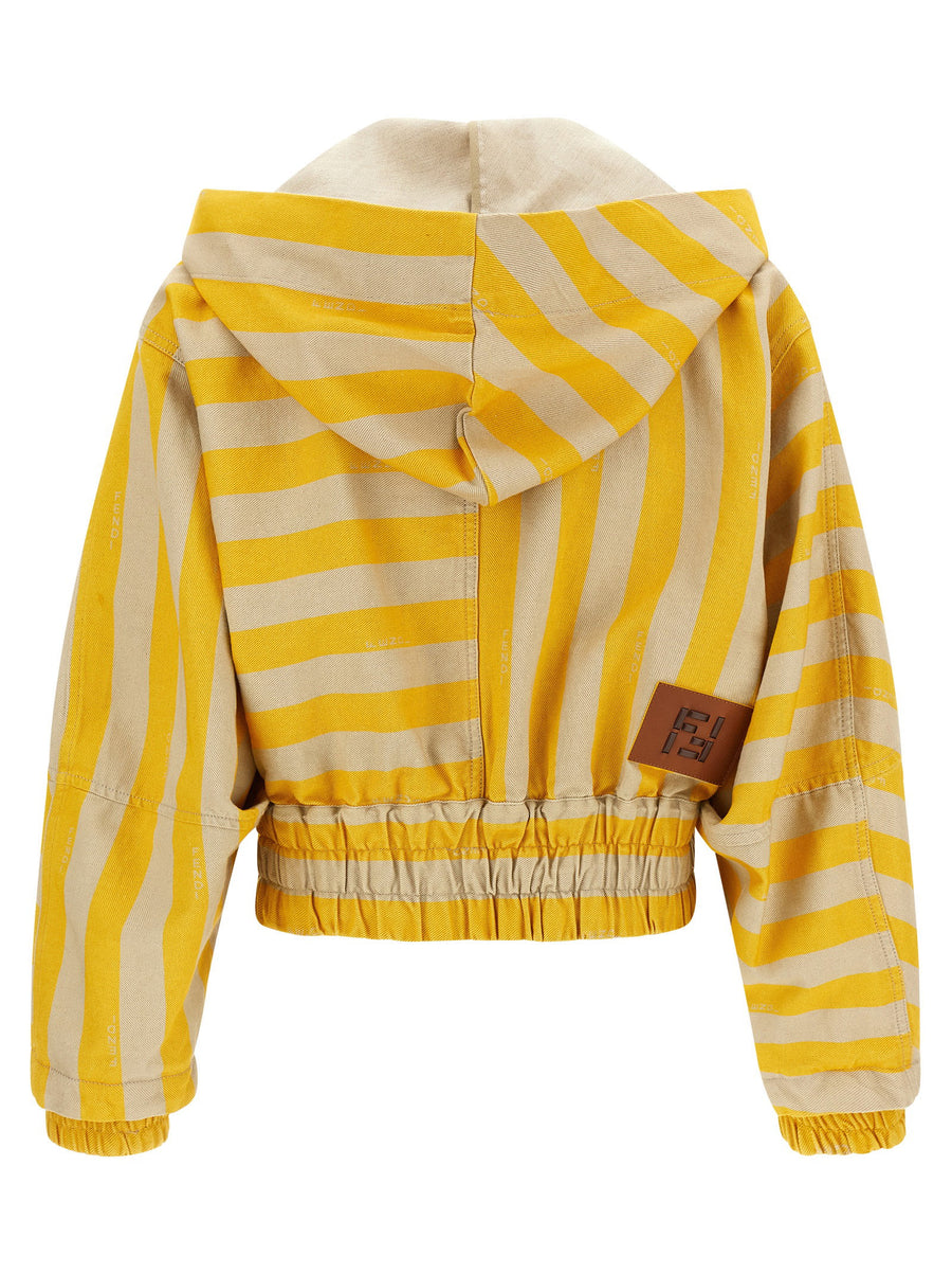 Fendi Pequin Striped Jacket for Women Breathable Cotton Linen Blend Cropped Chic