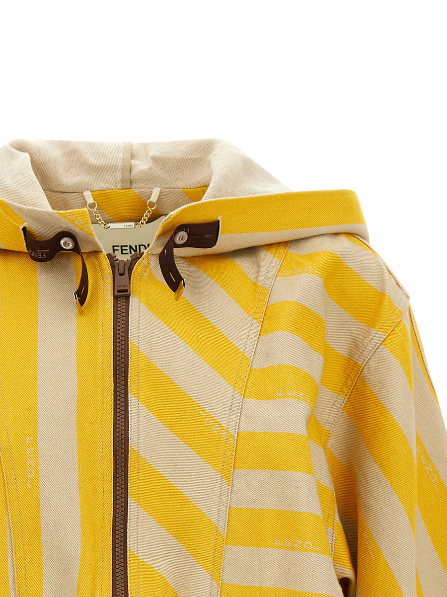 Fendi Pequin Striped Jacket for Women Breathable Cotton Linen Blend Cropped Chic
