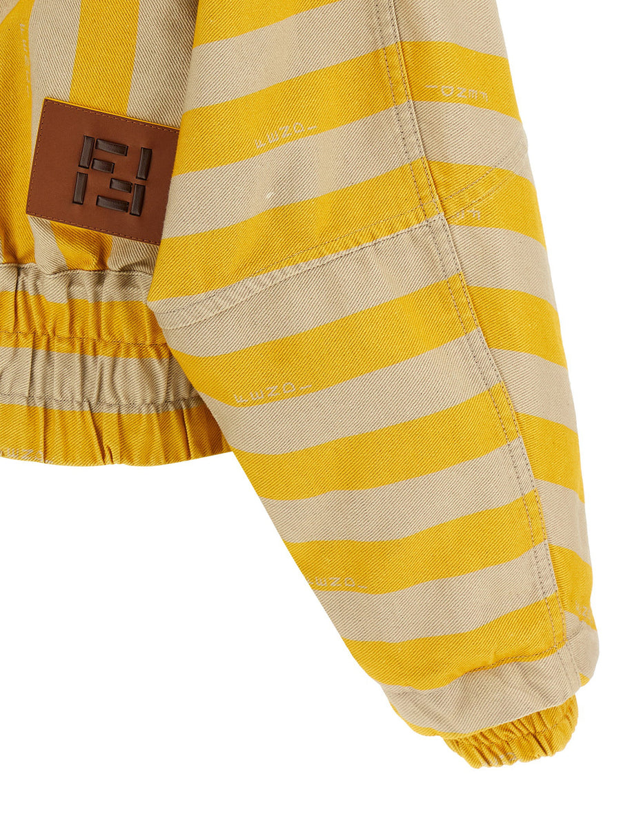 Fendi Pequin Striped Jacket for Women Breathable Cotton Linen Blend Cropped Chic