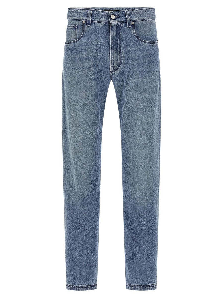 Fendi Denim Jeans for Men Light Blue Stonewashed One Hundred Percent Cotton Straight Leg Luxury Everyday Essential