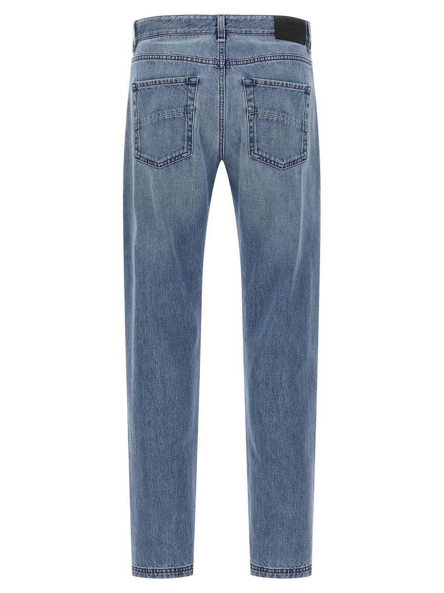 Fendi Denim Jeans for Men Light Blue Stonewashed One Hundred Percent Cotton Straight Leg Luxury Everyday Essential