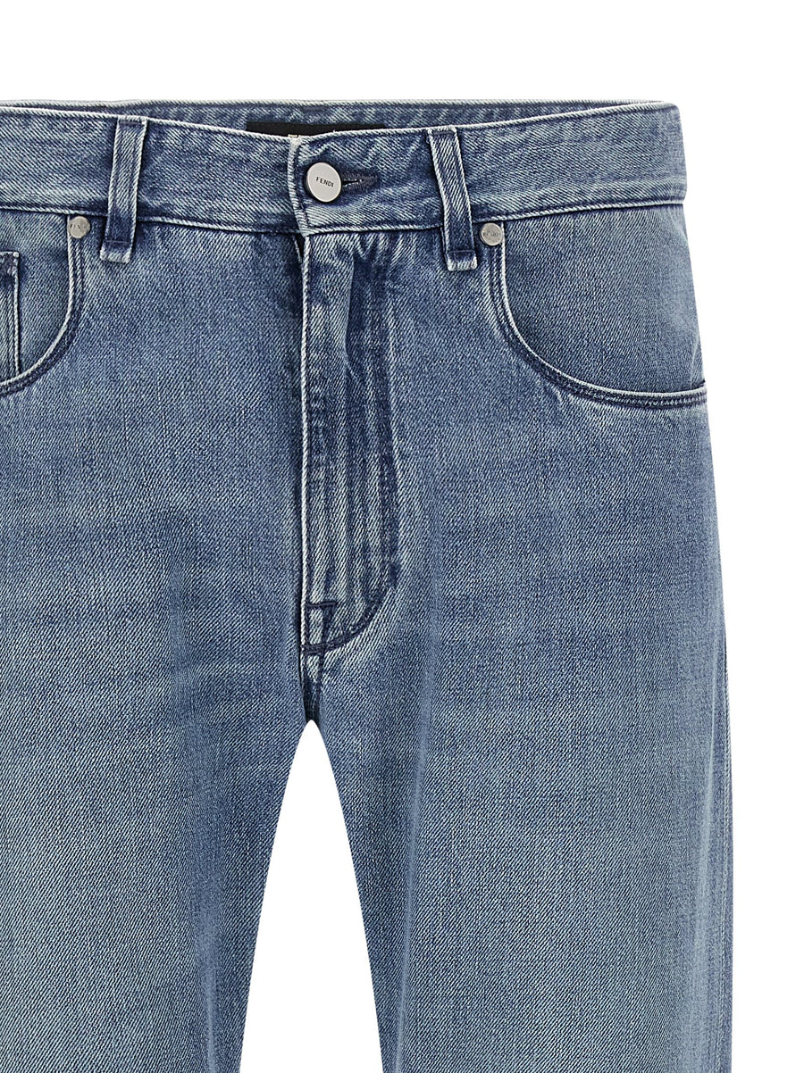 Fendi Denim Jeans for Men Light Blue Stonewashed One Hundred Percent Cotton Straight Leg Luxury Everyday Essential