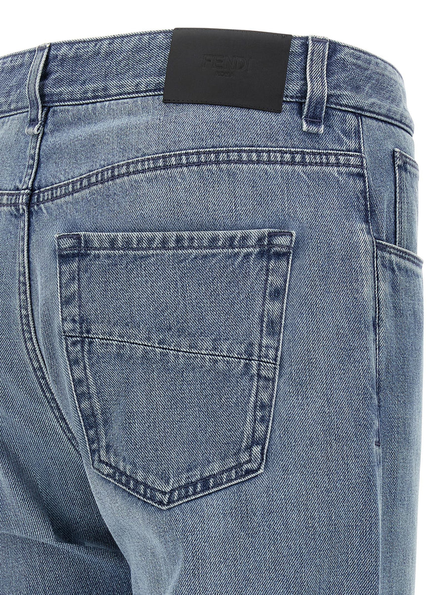 Fendi Denim Jeans for Men Light Blue Stonewashed One Hundred Percent Cotton Straight Leg Luxury Everyday Essential