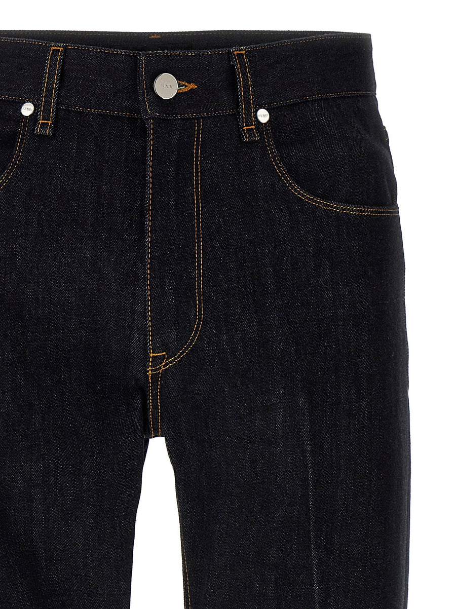 Fendi Selleria Jeans For Men Premium 100 Percent Cotton Denim Straight Fit With Selleria Detailing