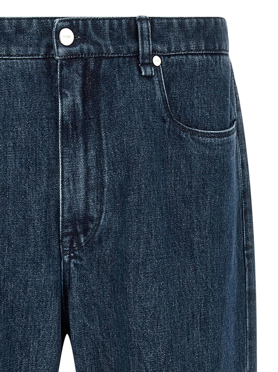 Fendi FF Inner Jeans Mens Blue Denim High Waist Flared 100 Percent Cotton