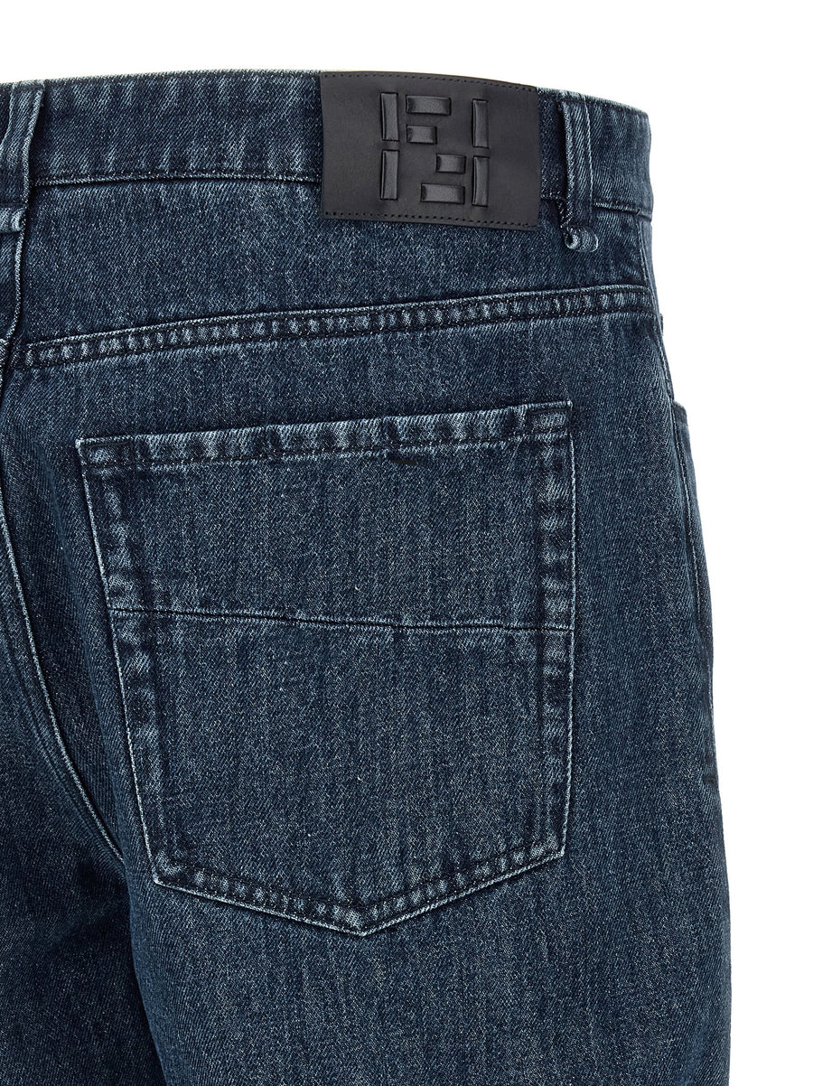 Fendi FF Inner Jeans Mens Blue Denim High Waist Flared 100 Percent Cotton