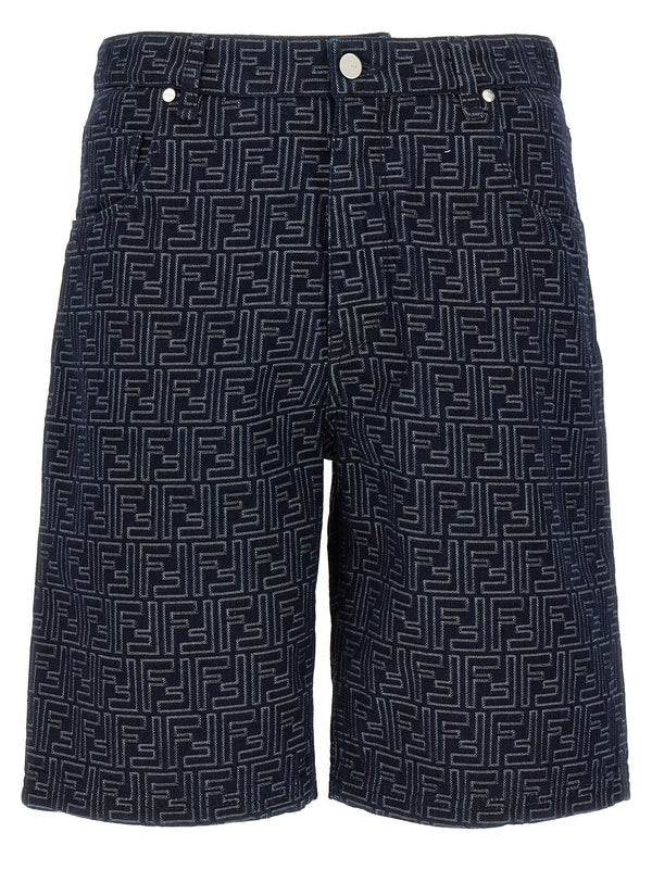 Fendi Bermuda Jeans Jacquard FF Luxury Men Short Trousers High Waist Blue Denim Spring Summer 2025