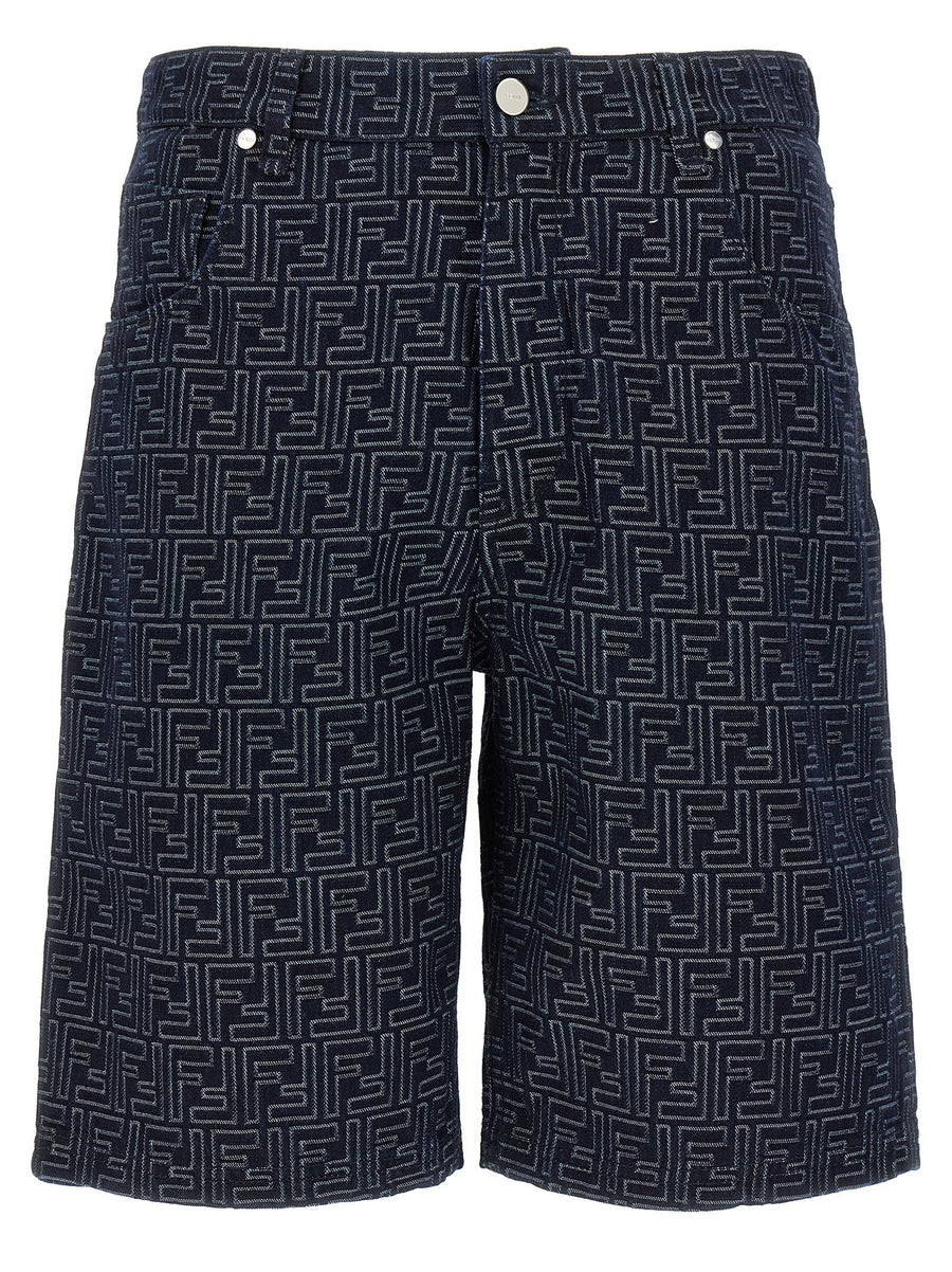 Fendi Bermuda Jeans Jacquard FF Luxury Men Short Trousers High Waist Blue Denim Spring Summer 2025