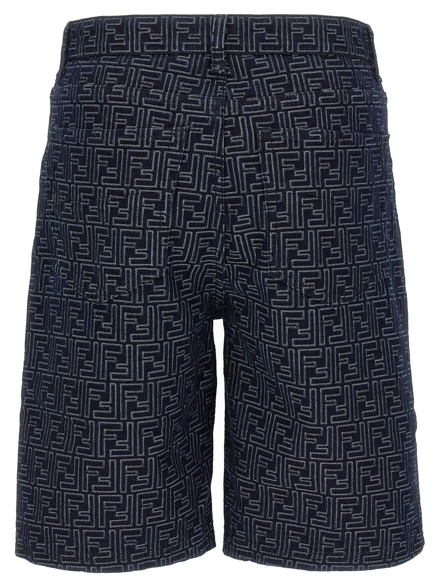 Fendi Bermuda Jeans Jacquard FF Luxury Men Short Trousers High Waist Blue Denim Spring Summer 2025
