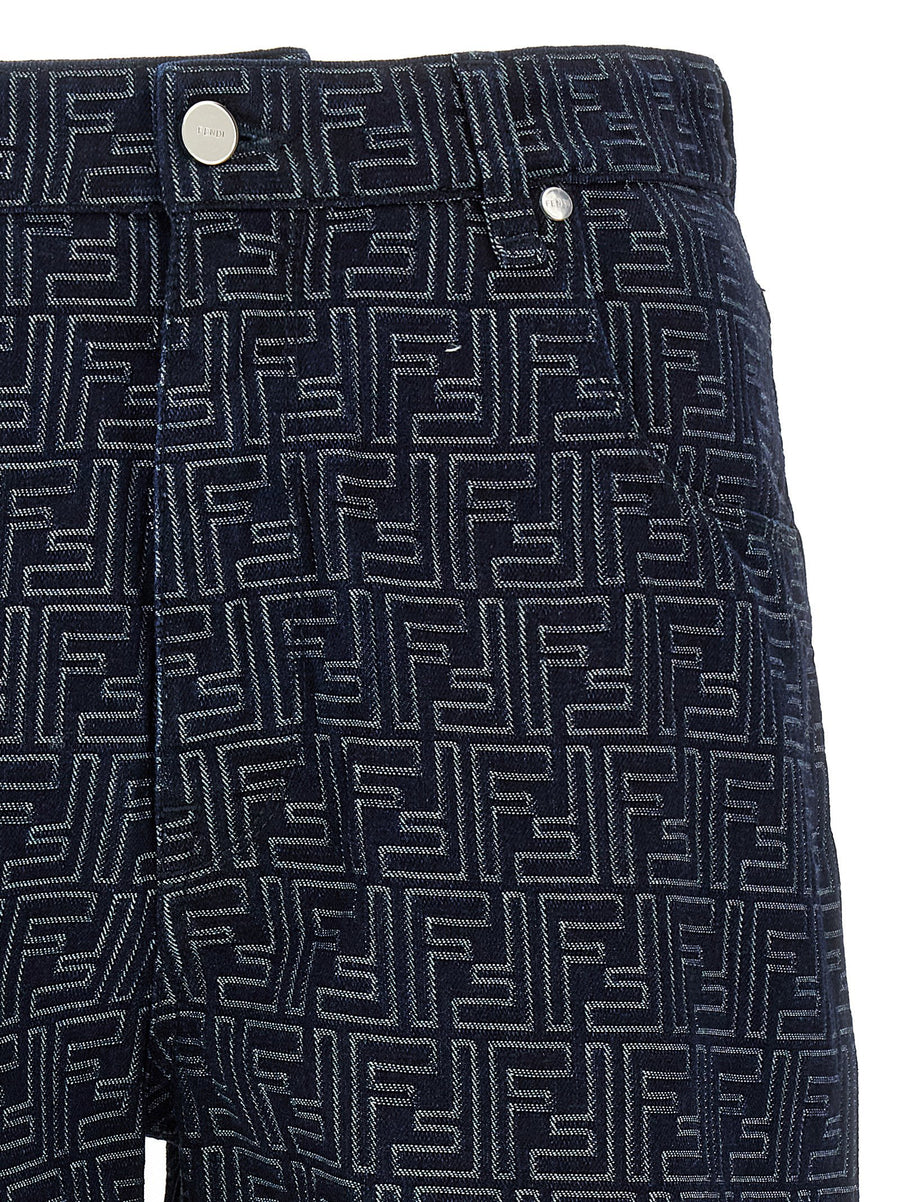 Fendi Bermuda Jeans Jacquard FF Luxury Men Short Trousers High Waist Blue Denim Spring Summer 2025