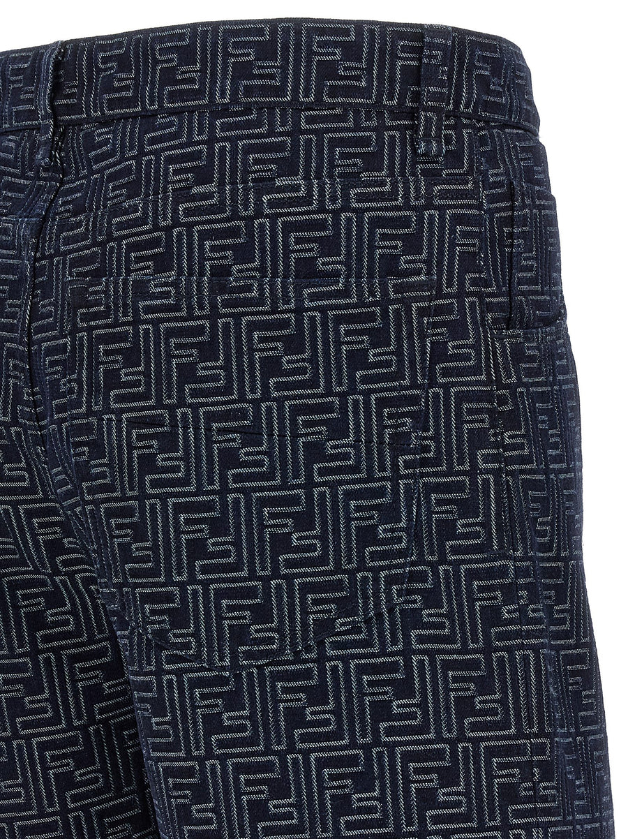 Fendi Bermuda Jeans Jacquard FF Luxury Men Short Trousers High Waist Blue Denim Spring Summer 2025